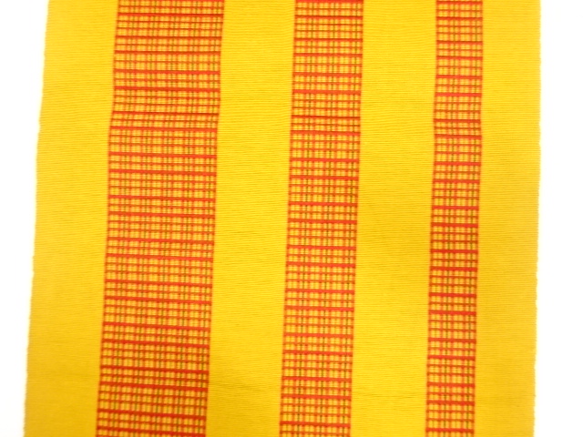  アンティーク　縞に格子模様織り出し　八寸帯地反物